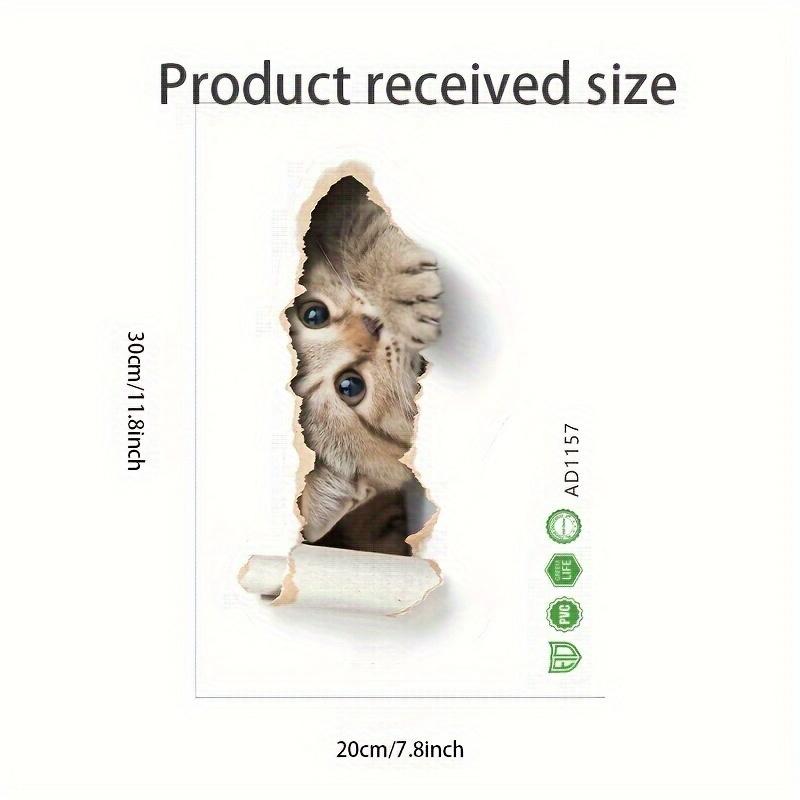 3D Visual Cat Toilet Seat Sticker,Cartoon Hole Breaking Kitten Sticker,2D Waterproof Bathroom Decal, Self-Adhesive Wall Decor