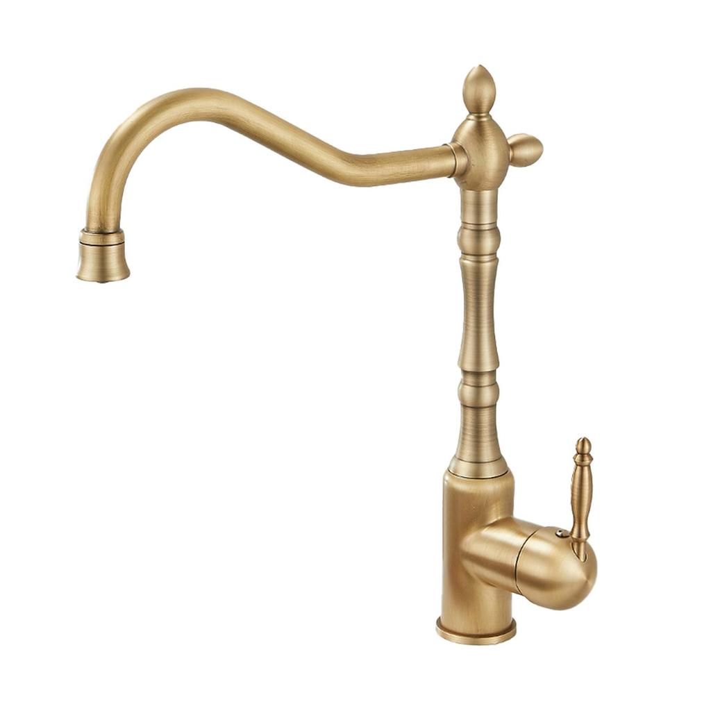 Antique Gold All-Copper 3-in-1 Kitchen Faucet: Hot/Cold Water for Sink & Vegetable Wash Basin, Splash-Proof Design