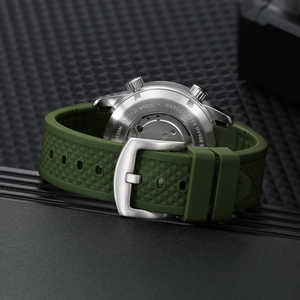 BERNY Men's Mechanical Dive Watch, 20ATM Waterproof, Sapphire Glass, Comfortable Silicone Band, Super Luminous, Automatic & Manual Wind