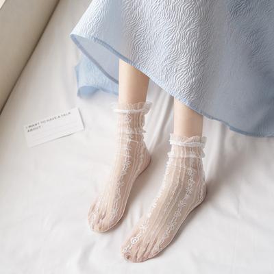 Lolita Women'S Socks Spring And Summer Thin Mesh Socks Japanese Jk Black And White Medium Tube Lace Stockings Sweet Love Lace Socks