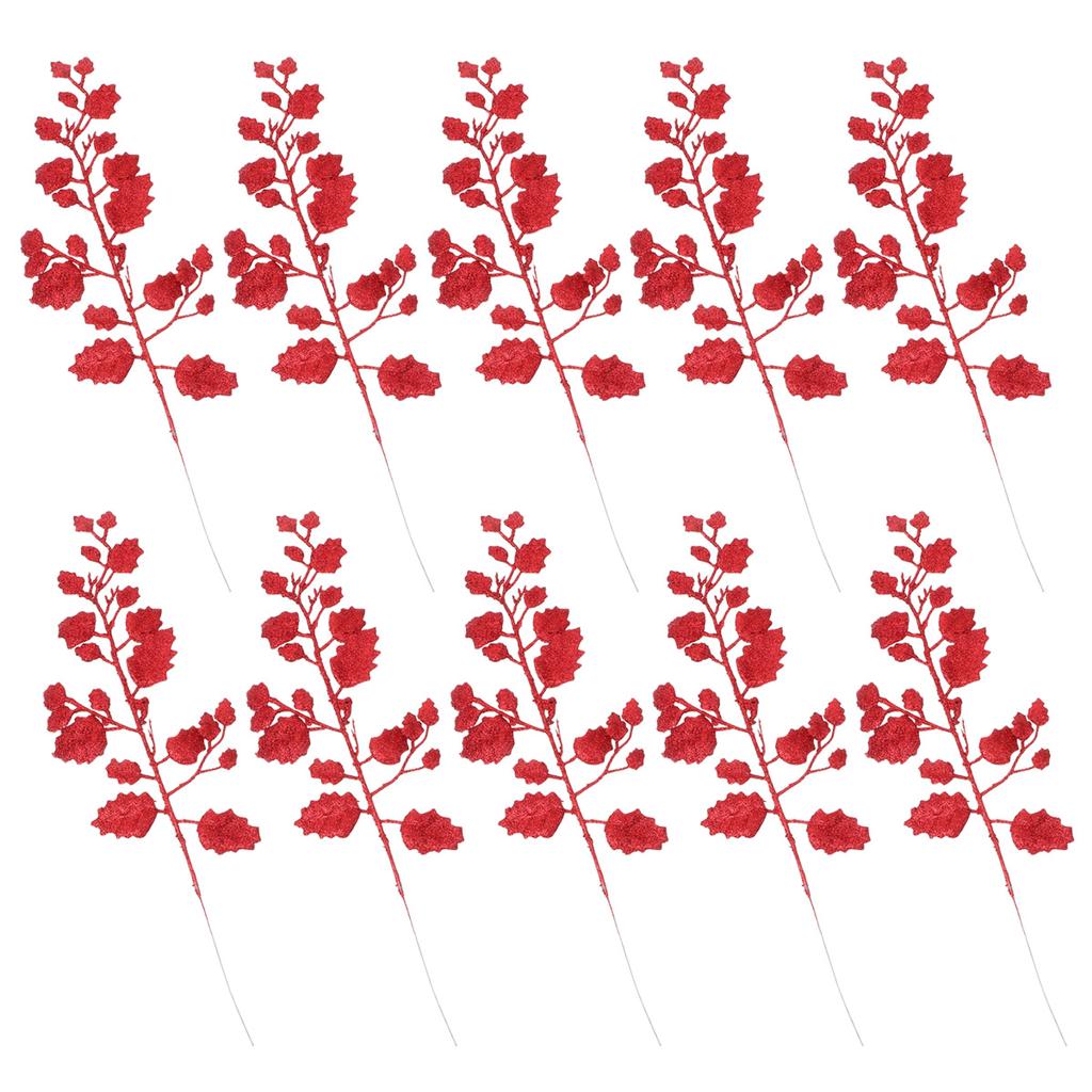 10pcs Christmas Faux Leaves Artificial Pe Glittered Bay Leaf For Tree Decor Holiday Home Wedding Party Xmas Ornament Crafting