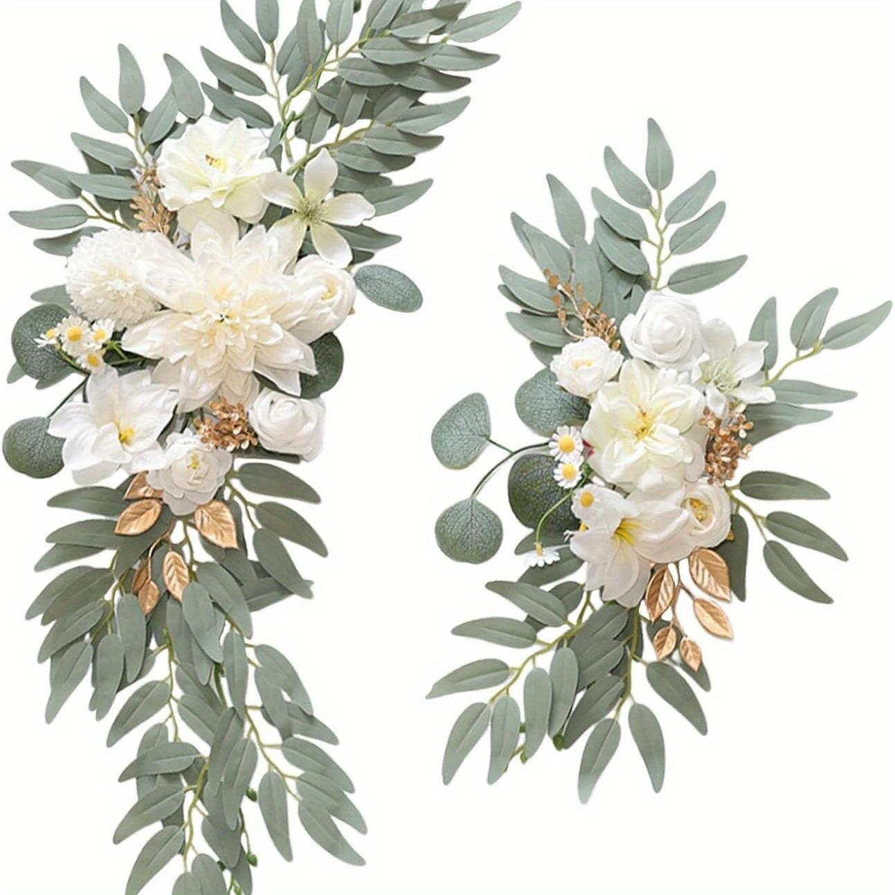 

2Pcs Artificial Rose Green Plant Wedding Arch Flower Welcome Bouquet for Outdoor Courtyard Patio Garden Wedding Arch Holiday Party Home Decoration білий