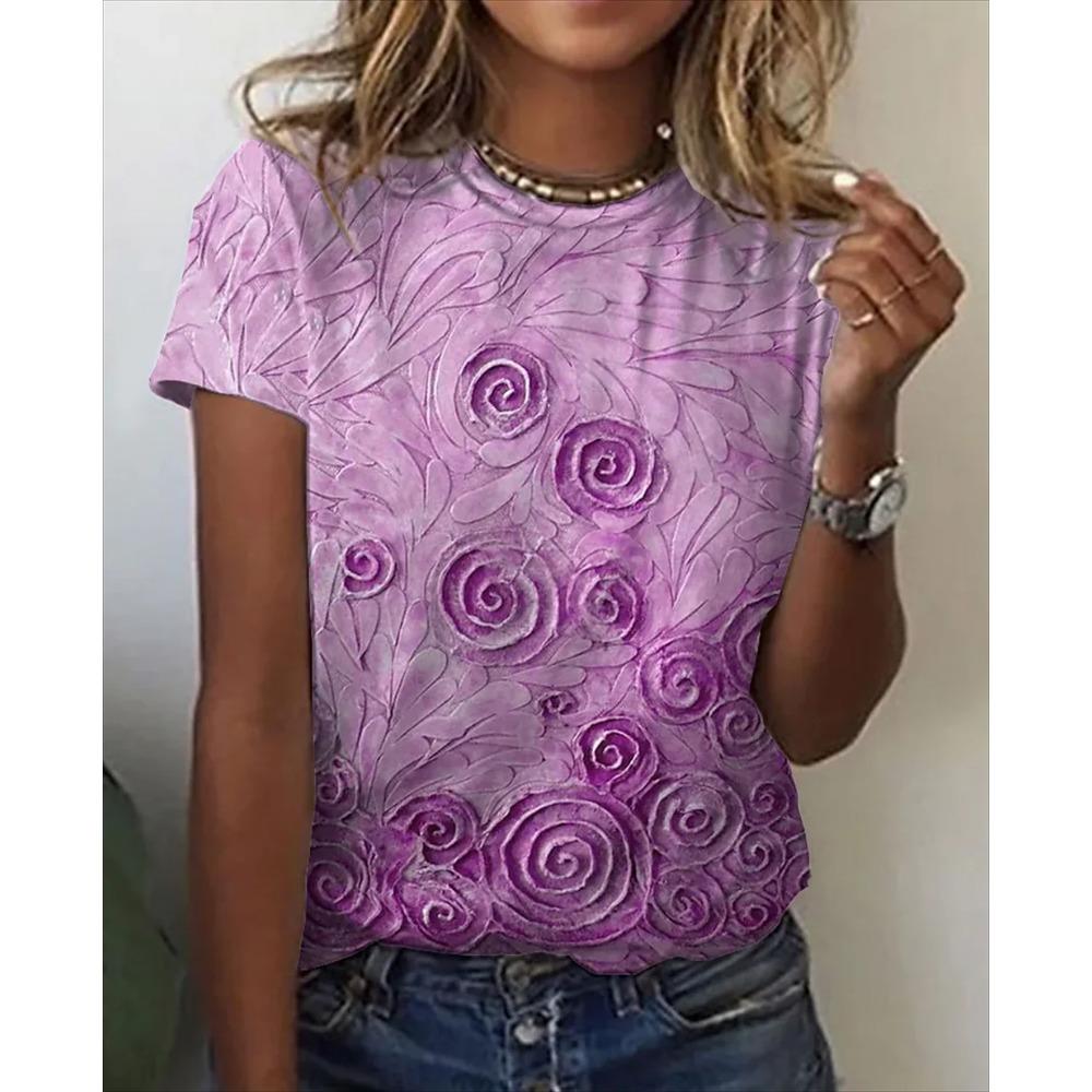 Flower Print t-shirt Women 3d flower Printing O-neck T-shirt Fashion Y2k Clothes Summer Oversized y2k Tshirt Women Clothing TOPS