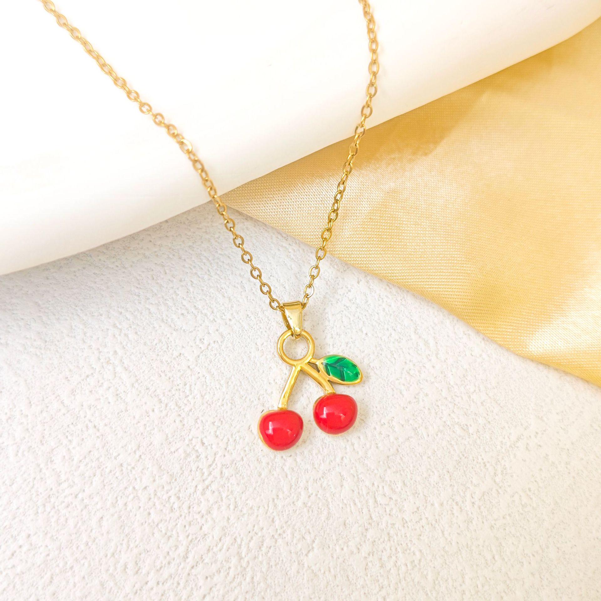

Women s Red Cherry Pendant Necklace - Summer Titanium Steel Clavicle Chain, Light Luxury Accessory
