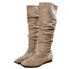2025 Winter New Pleated Boots Women's Foreign Trade Large Size Tall Martin Boots European and American Suede Thick Heel Piled Riding Boots
