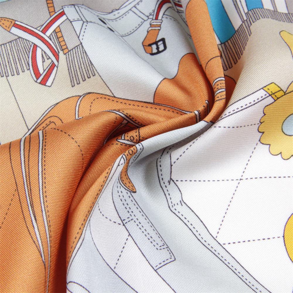 POBING Curled Twill Silk Scarf Women Saddle Double Side Printed Square Scarves Wraps Echarpes Foulards Femme Hijabs 70CM
