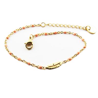 [R0260] - Rose Gold 'Boho' Steel Designer Bracelet - 10x3 Mm (feather)