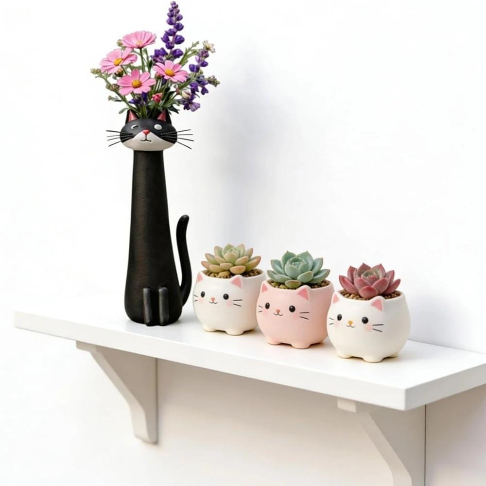 Cartoon Whimsical Cat Flower Vase Handcrafted Cat Bud Vase Gift Plant Pot Ornament  Desktop Decor