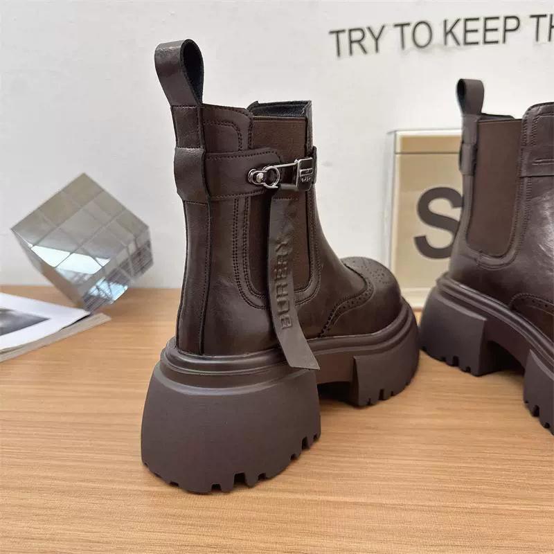 Autumn and Winter New Women's Leather Heightening Knight Boots Thick-soled Martin Boots Short Boots