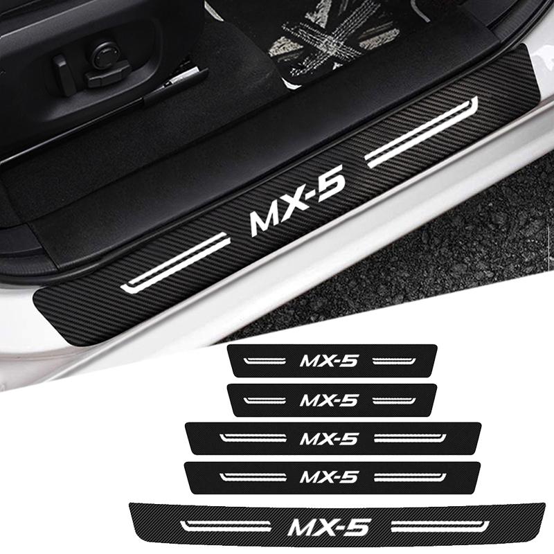 Cinta Protectora para Umbral de Puerta de Coche Moldura Protectora para Estribo con Logo Mazda MX5 MX-5 Fibra de Carbono Protector de Maletero Parachoques Pegatinas Antiarañazos