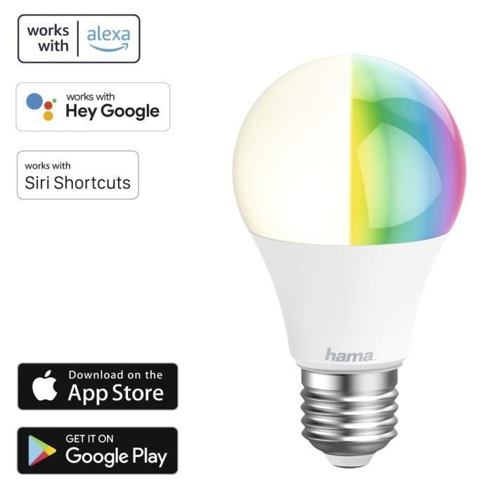 Amp. LED WLAN, E27, 8,5W, RGBW, Dimmable, Ampoule. Std, Comm. Vocal-Application, 3P.
