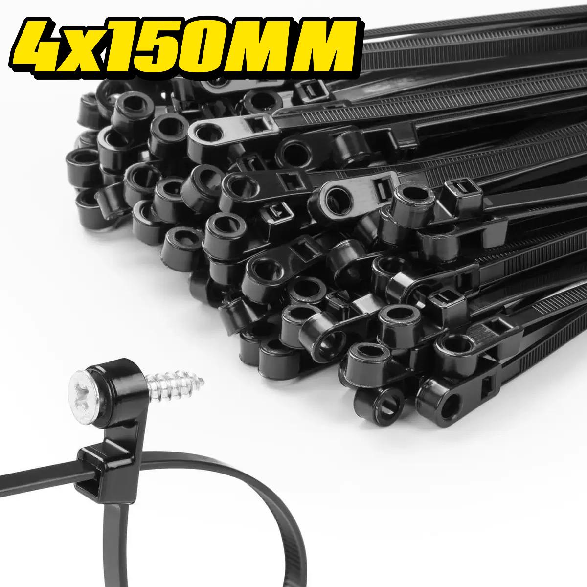 

Screw Hole Cable Ties Reusable Fixed Nylon Cable Ties Self-locking Cord Ties Straps Fastening Loop Office Organizer Adjustable 100PCS