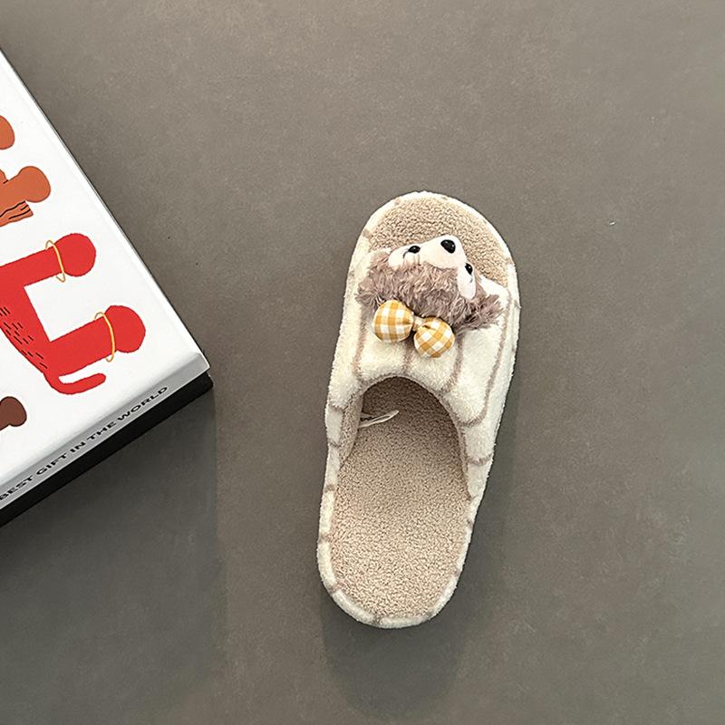 Thick bottom striped plush Shirley rose slippers girls autumn fashion cute home leisure one-word drag indoor non-slip