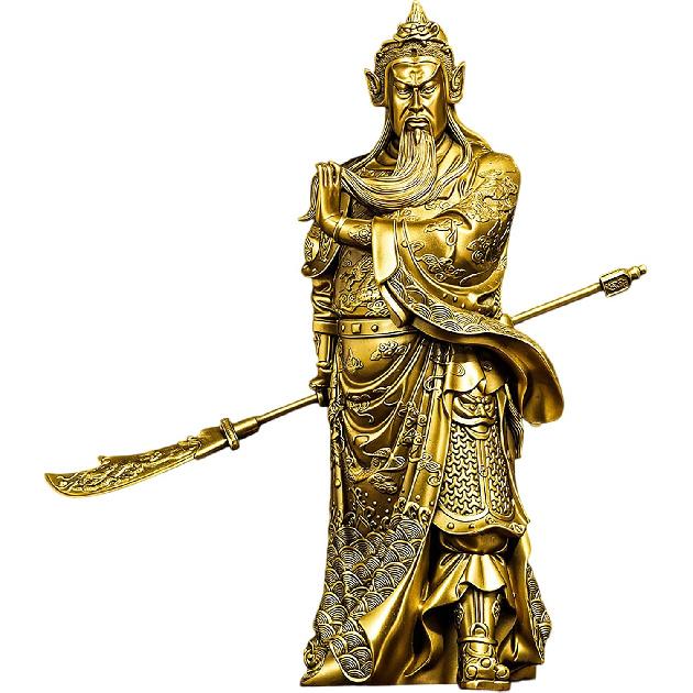 Brass Standing Guan Gong with Sword Feng Shui Statue – Chinese Warrior God Symbol of Protection, Wealth & Authority, Decorative Figurine for Office Small