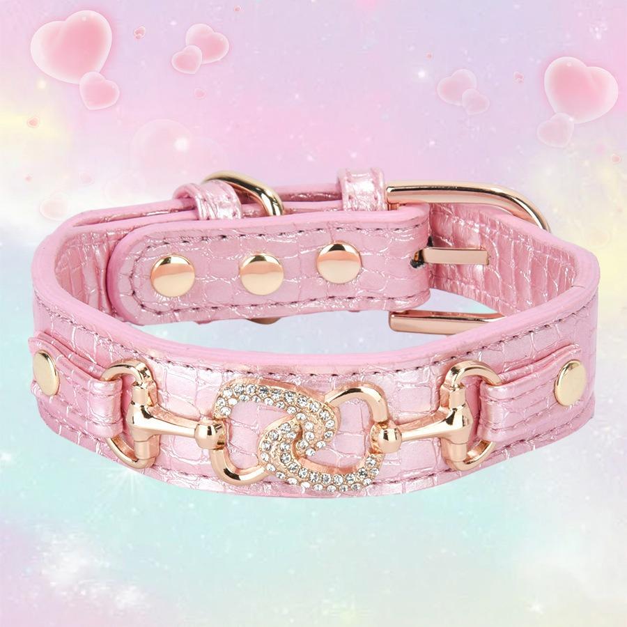 

Love Rhinestone Pet Collar Point Drill Small and Medium Dog Collar Comfortable PU Leather Dog Neck Ring XS розовый