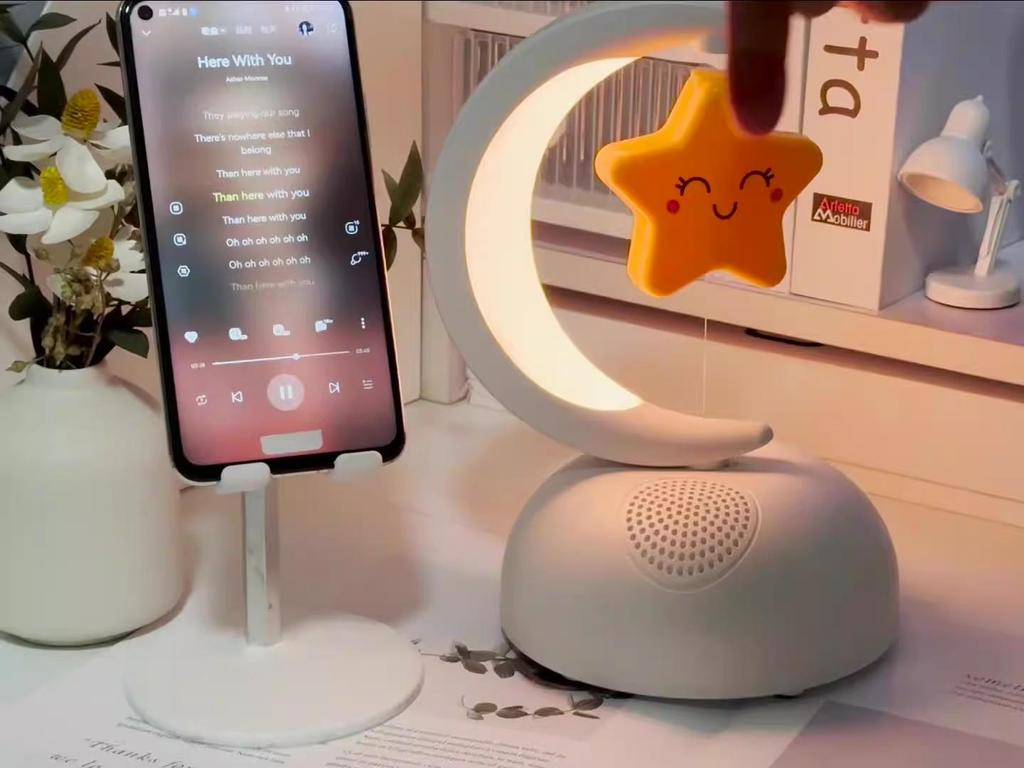 2 In 1 Bluetooth Speaker Music Player Night Light Wireless Music Player Star & Moon Night Lamp Romantic Gift