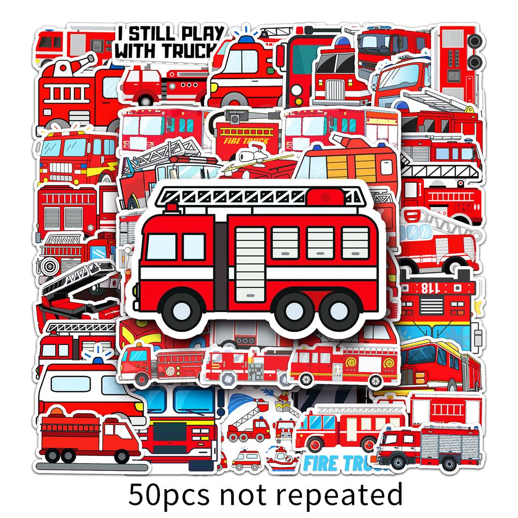 50 Fire Truck Graffiti Stickers Cartoon Children's Stickers DIY Skateboard Luggage Stickers Waterproof