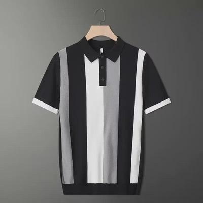 Gestreiftes Kurzarm-Poloshirt aus Eisseide im Slim Fit für Herren