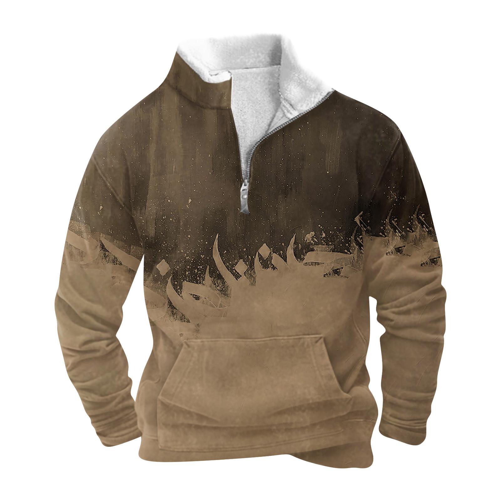 

Весенне-осенняя мужская толстовка с воротником-стойкой на открытом воздухе, повседневные свитера, топы XL кофейный