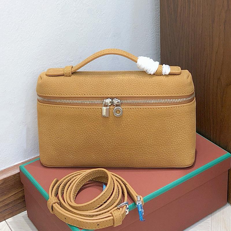 2025 New Gold Buckle Nubuckle Cowhide LP19 Lunch Box Bag Genuine Leather Versatile Small Square Bag Handheld One Shoulder Crossbody Bag for Women