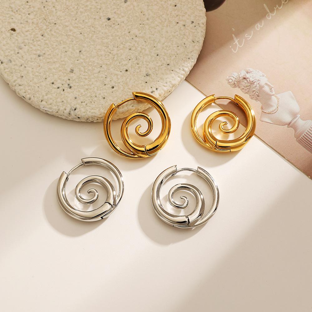 18K Gold Vacuum-Plated Stainless Steel Spiral Earrings - Classic European & American Style