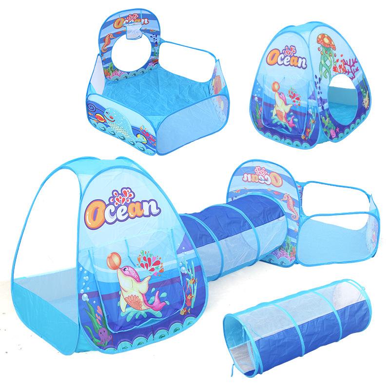 Children'S Tent Indoor And Outdoor Foldable Climbing Game House 3-In-1 Storage Ocean Ball Pool Tunnel Tent Toys