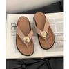 Fashion metal thick-soled foot-pinched flip-flops, women's 2025 new summer versatile outer wear, beach sandals