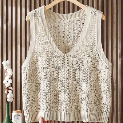 Damen Stilvoller V-Ausschnitt Pullover Ajour Strickweste Vielseitiger Ärmelloser Pullover Gilet für Frühling und Herbst