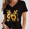 Women's V-Neck T-Shirt Sunflower Leopard Print Letter B Tee Top Floral Animal Print Initial Casual Tee A-Z 26 Alphabet Clothes