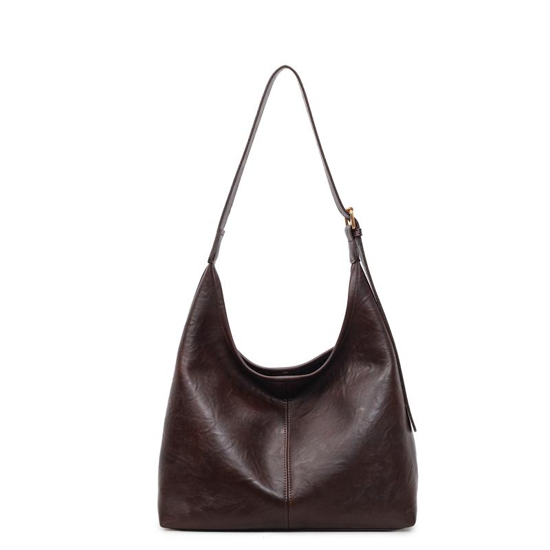 Vintage Commuter Large Capacity Bag Women's Soft Leather Shoulder Bag Underarm Tote Bag