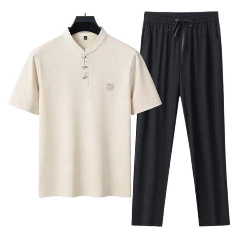 Kangbo Men s New Chinese Style Ice Silk T-Shirt & Pants Set 54