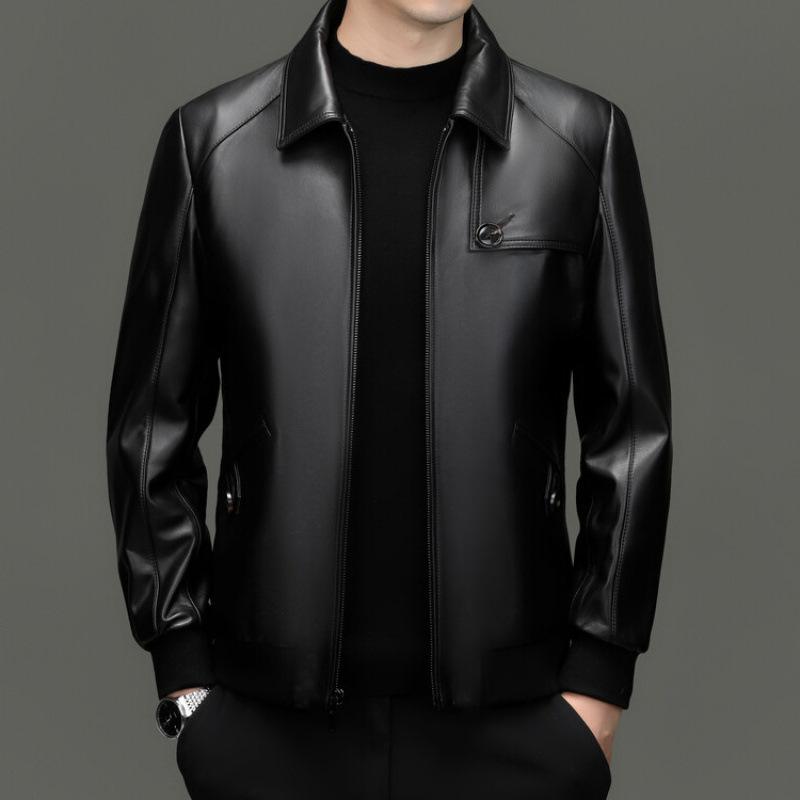 Autumn red leather leather jacket men's lapel suede jacket locomotive men's business jacket solid color leather jacket