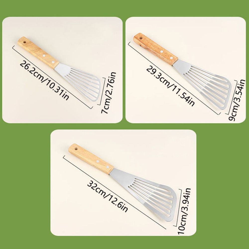 Wooden Handle Fish Frying Shovel Stainless Steel Flipping Frying Spatulas Cooking