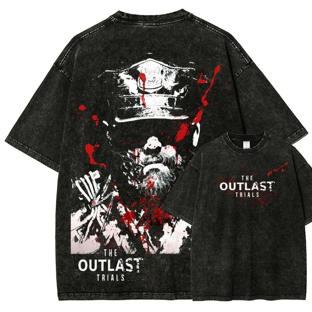 High Street Streetwear Horror Action Adventure Game The Outlast Trials Graphic Print Tshirt Oversized Vintage Washed Cotton Top