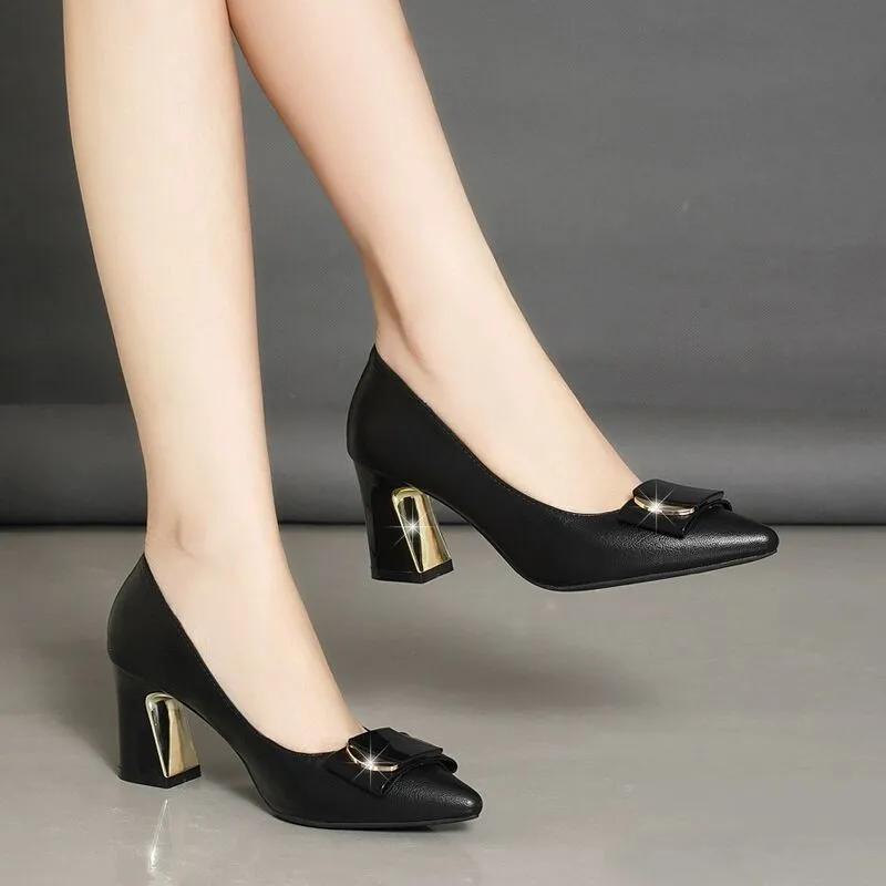 women fashion high quality apricot square heel shoes for office career lady classic black comfort heel pumps ab366