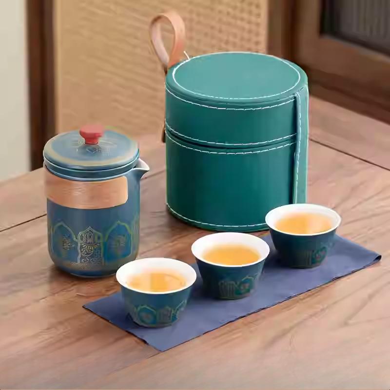 Outdoor Travel Tea Set Home One Pot Four Cups Portable Storage Bag Ceramic Quick Cup Brewing Teapot Tea Cups