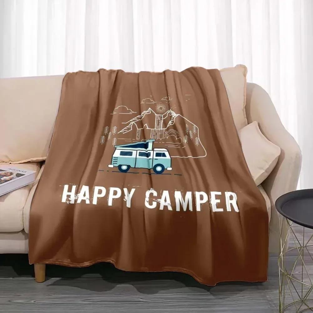 Fashionable Blanket Summer Happy Camper Camping Throw Bed Sofa Office Air Conditioning Soft Leisure Travel Customizable Throw