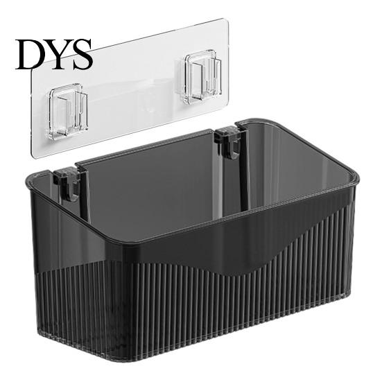 Space Saving Wall Container Wall-mounted Storage Rack, Transparent Plastic Organizer Bin, Multi Purpose Self Adhesive No Drill for Toiletries