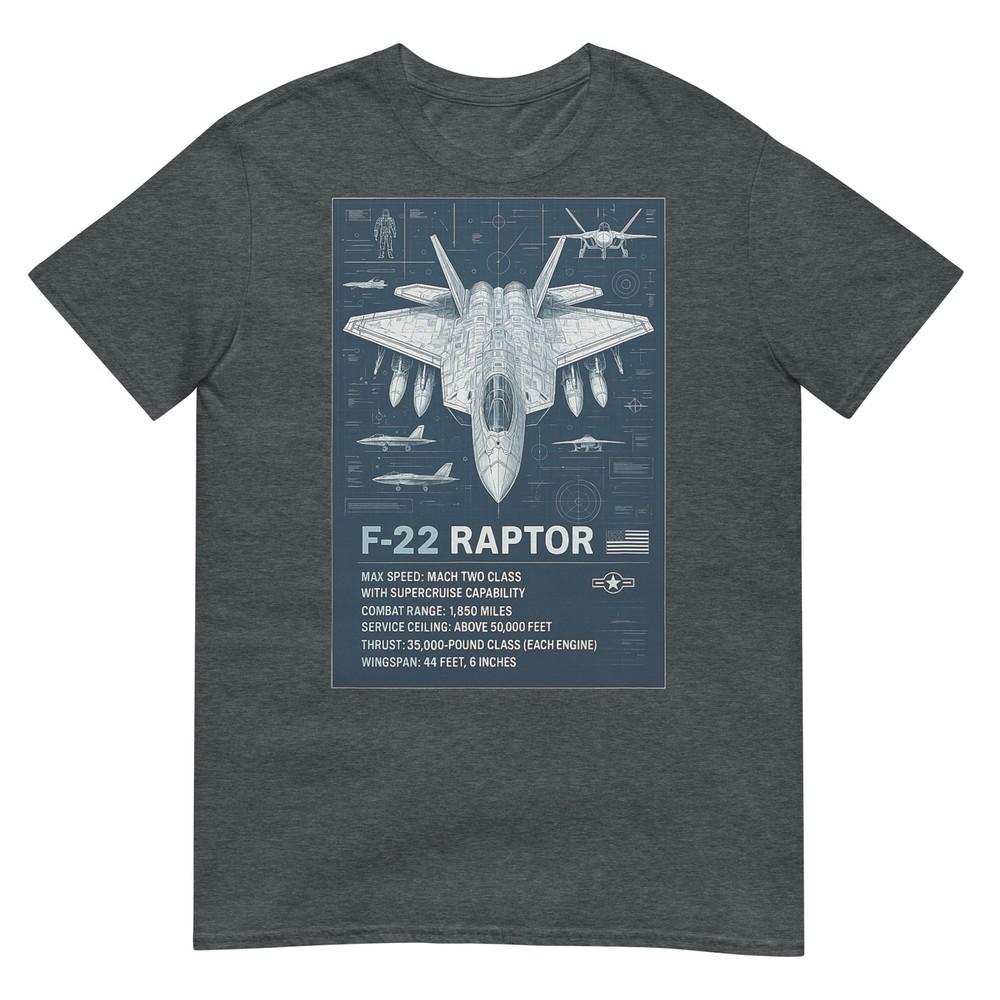 F22 Raptor Blueprint Technical Schematic Aviation Art Tshirt