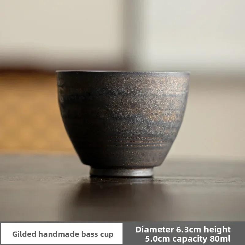 Handmade Ceramic Tea Cup Gold Glaze Thin Wall Chinese Gongfu Tea Set Porcelain Cup Tea Ceremony Yixing Clay Tea Accessories