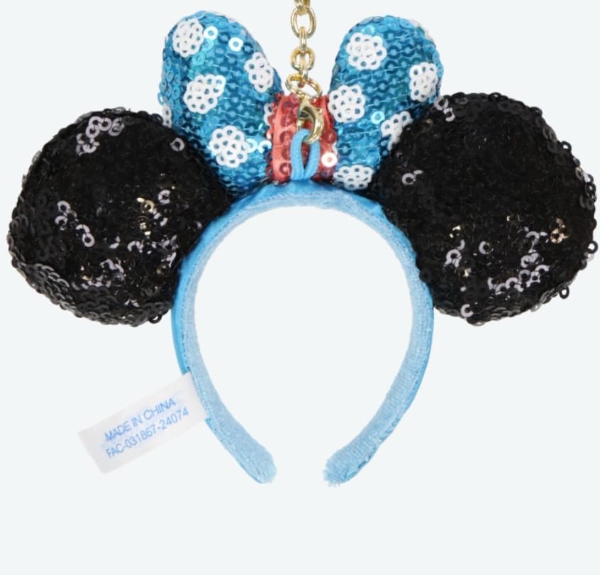 Disney Sequin Headband Keychain Tokyo Disney Resort Exclusive Blue Dot Ribbon Keychain