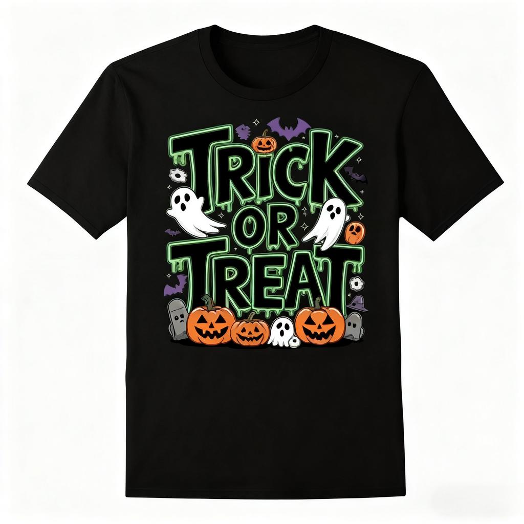 New Vintage Trick or Treat Halloween Tee Retro Pumpkin Ghost Print Cotton T-Shirt Spooky Fun Top for Men Women