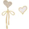 ANENJERY Asymmetrische Bowknot-Herz-Ohrringe für Frauen, neuer französischer Stil, leichte Luxus-Shell-Vollzirkon-Herz-Ohrringe im Großhandel