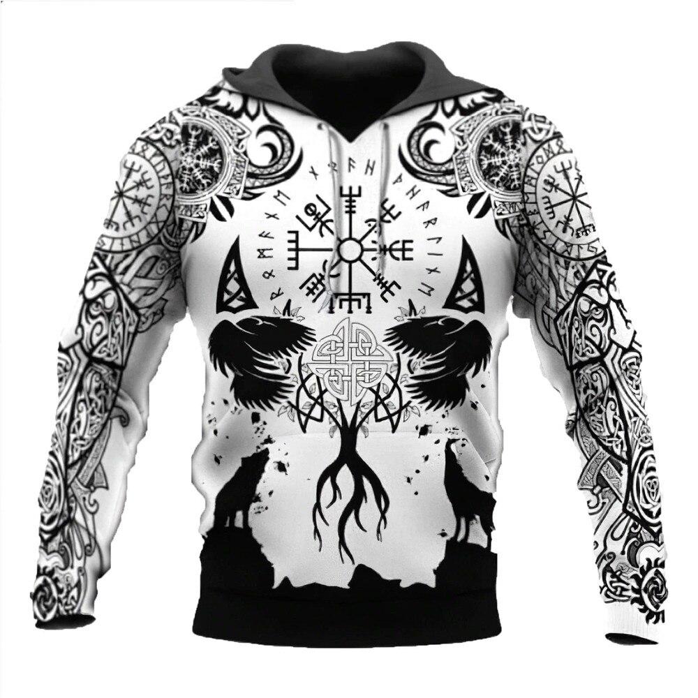 Menn Hettegenser Vikings Odin S Skull 3D All Over Printed Mote Hettegensere Unisex Høst Casual Dame Streetwear Pullovere
