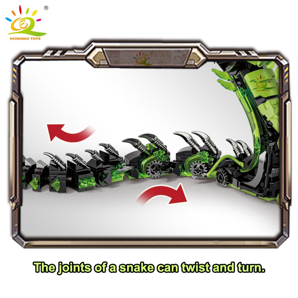 HUIQIBAO MOC Cobra Snake Animal Model Building Block Bricks Assembly Construction Toy For Children Kid DIY Game Home Desk Decor