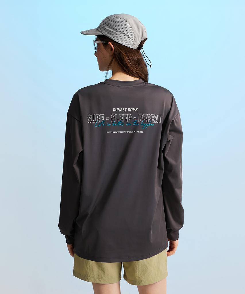 Leijibi [Set] Dry-Cooling Oversized Long-Sleeve Rash Guard + Swimsuit Shorts Set W Dark Gray