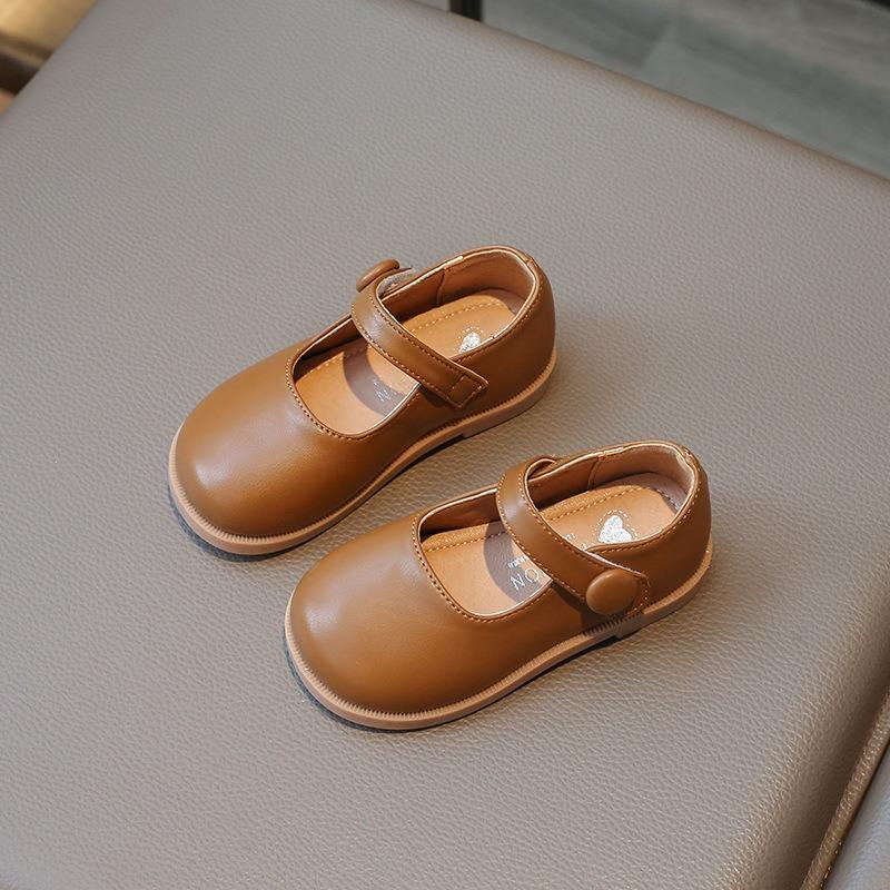 Fashion Little Girls Solid Color British Style Soft Sole Non Slip Leather Shoes