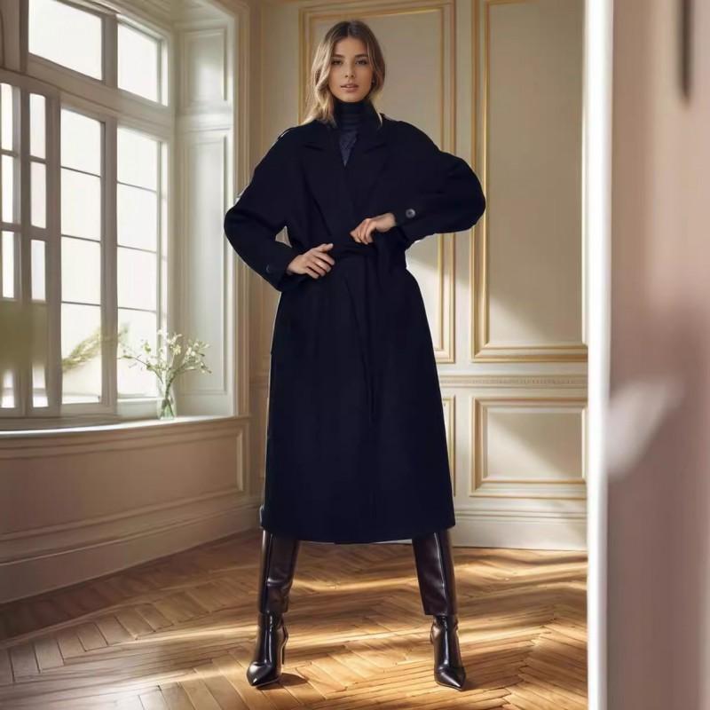 Womens Oversized Wool Blend Coat Long Length Turn Down Collar Winter Warm Outerwear
