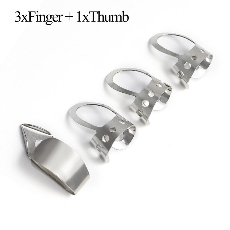 4Pcs Guitar Finger Picks Adjustable Guitar Plectrums Finger Pick for Bass Ukulele Metal Guitar Picks for Finger & Thumb