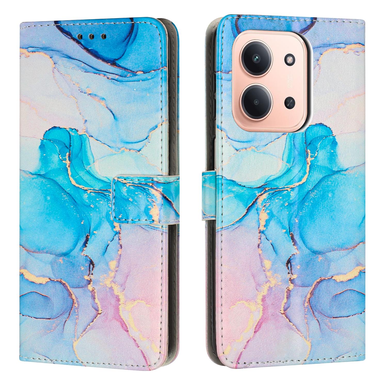 

For Xiaomi Poco C85 4G/Xiaomi Redmi 15C 4G (171mm) Stand Case Marble Pattern PU Leather Wallet Phone Cover Pink/Green